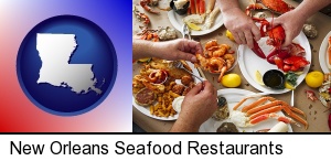 New Orleans, Louisiana - eating a seafood dinner