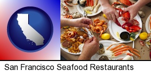 San Francisco, California - eating a seafood dinner