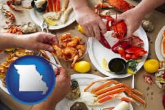 missouri map icon and eating a seafood dinner