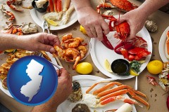 new-jersey map icon and eating a seafood dinner