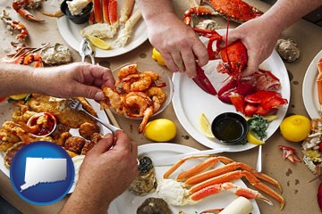 eating a seafood dinner - with Connecticut icon
