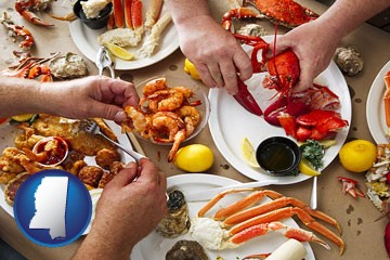 eating a seafood dinner - with Mississippi icon