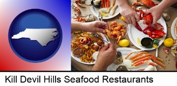 eating a seafood dinner in Kill Devil Hills, NC