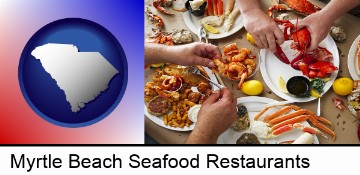 eating a seafood dinner in Myrtle Beach, SC