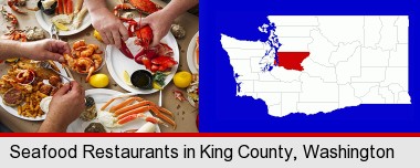 eating a seafood dinner; King County highlighted in red on a map